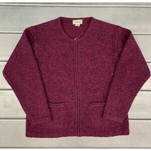Vintage LL Bean Cardigan Sweater Womens Medium Maroon Wool Blend Full Zip